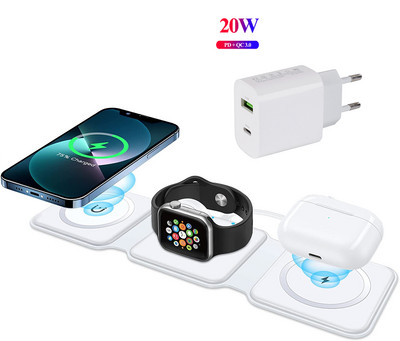 Nano 3 viename belaidis įkroviklis Magnetinis sulankstomas 3 viename greito įkrovimo stotelė, skirta iPhone 13 Pro Max 12 AirPods Pro iWatch Samsung