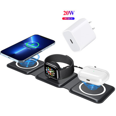 Nano 3 viename belaidis įkroviklis Magnetinis sulankstomas 3 viename greito įkrovimo stotelė, skirta iPhone 13 Pro Max 12 AirPods Pro iWatch Samsung