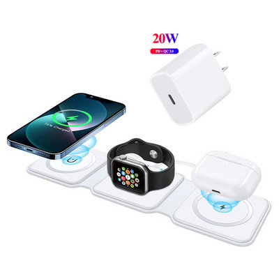 Nano 3 viename belaidis įkroviklis Magnetinis sulankstomas 3 viename greito įkrovimo stotelė, skirta iPhone 13 Pro Max 12 AirPods Pro iWatch Samsung