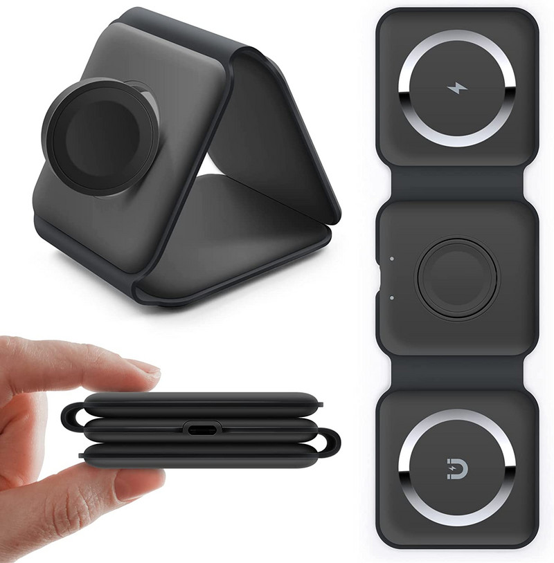 Nano 3 viename belaidis įkroviklis Magnetinis sulankstomas 3 viename greito įkrovimo stotelė, skirta iPhone 13 Pro Max 12 AirPods Pro iWatch Samsung