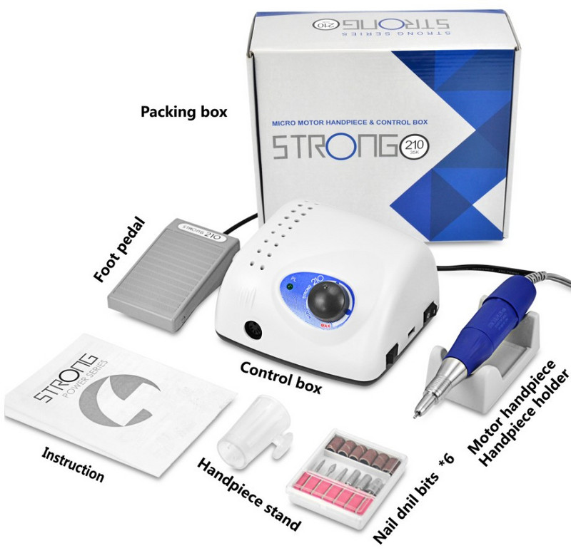 45K Naujas STRONG 210 Plus PRO 105 105L rankinis instrumentas 65W 45000rpm Nagų grąžtai Manikiūro aparatas Pedikiūras Elektriniai dildės antgaliai