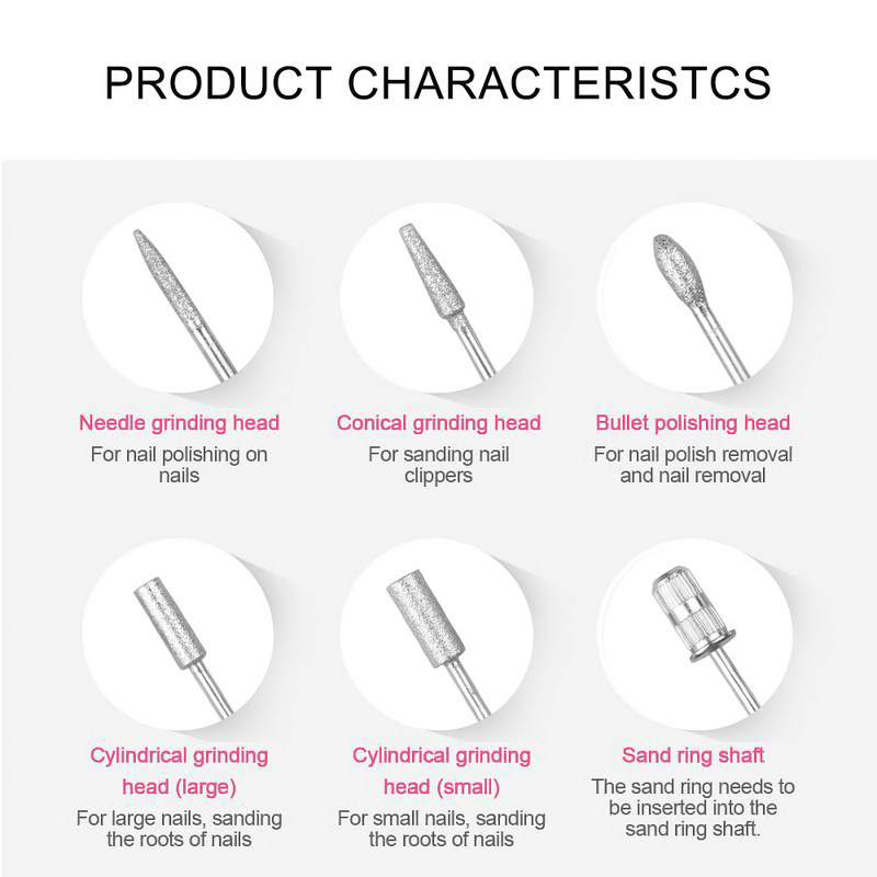 Komplet električnih bušilica za nokte Uklanjanje laka Manikura Pedikura 6 kom Turpija za nokte Trake za brušenje Stroj Uređaj za olovku za uređenje noktiju Oprema