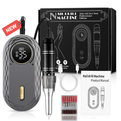 Lnkerco 35000RPM nagų gręžimo staklės LCD ekranas Įkraunamas nagų meistras manikiūrui Nešiojami nagų gręžimo frezavimo staklės