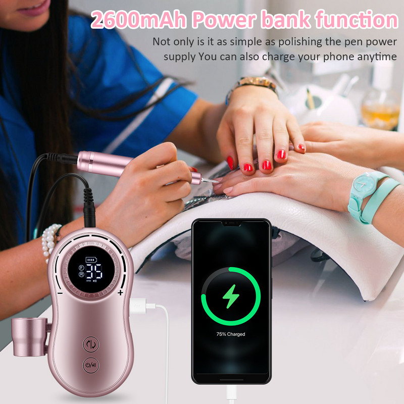 Lnkerco 35000RPM nagų gręžimo staklės LCD ekranas Įkraunamas nagų meistras manikiūrui Nešiojami nagų gręžimo frezavimo staklės