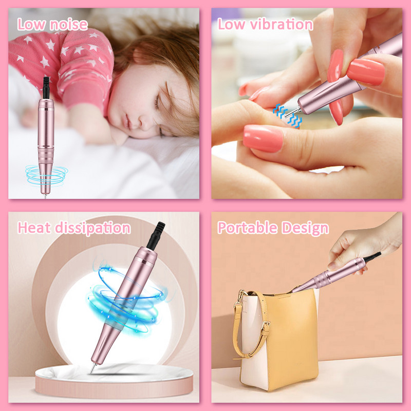 Lnkerco 35000RPM nagų gręžimo staklės LCD ekranas Įkraunamas nagų meistras manikiūrui Nešiojami nagų gręžimo frezavimo staklės