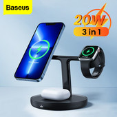 „Baseus 3 in 1“ magnetinis belaidis įkroviklis 20 W, skirtas „iPhone 13 Pro Max“ staliniam telefonui stovas, belaidis įkroviklis, skirtas „Airpods Pro iWatch 7“