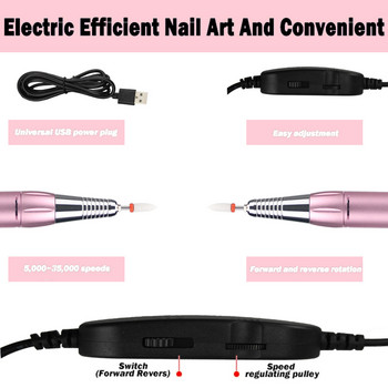 Μηχάνημα τρυπανιού νυχιών 35000 rpm Ηλεκτρικό μηχάνημα μανικιούρ USB Φορητό στυλό για τρυπάνι νυχιών για μανικιούρ Gel Milling Nail Salon Σετ εργαλείων