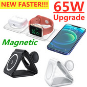 65 W 3 viename magnetinis belaidžio įkroviklio stovas skirtas iPhone 14 13 12 Pro Max Airpods Pro iWatch 8 7 6 greito įkrovimo doko stočiai