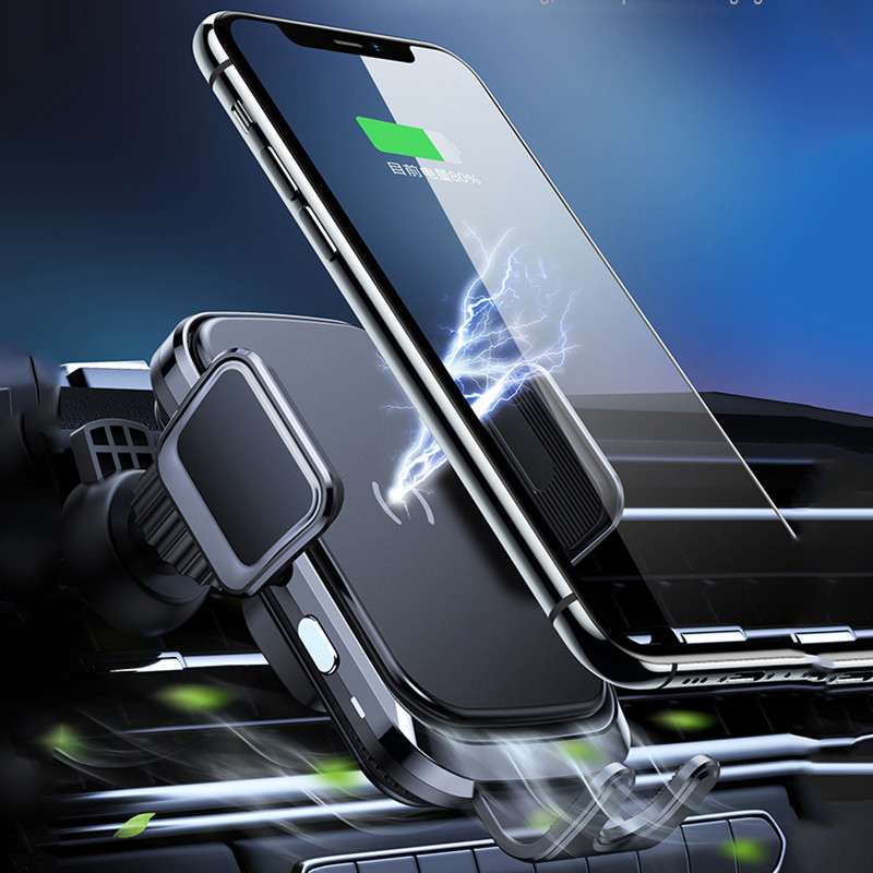 Greitas „Qi“ automobilinis belaidis įkroviklis 15 W, skirtas „iPhone 12 11 Xiaomi Samsung 9 10“, automatinis užspaudimas, belaidis įkrovimas, oro ventiliacinis automobilio telefono laikiklis