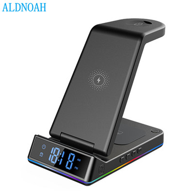 3 u 1 stanica za bežično punjenje za iPhone 14 13 12 11 Pro Max Apple Watch 8 7 6 AirPods LED digitalni budilnik Stalak za punjenje