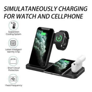 Qi Fast Wireless Charger Stand για iPhone 11 12X 8 Plus Apple Watch 4 σε 1 Αναδιπλούμενος σταθμός βάσης φόρτισης για Airpods Pro iWatch