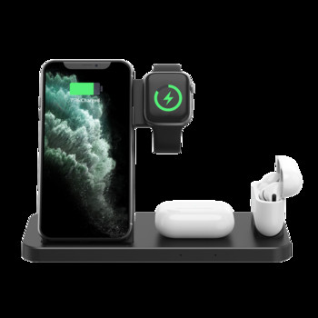 Qi Fast Wireless Charger Stand για iPhone 11 12X 8 Plus Apple Watch 4 σε 1 Αναδιπλούμενος σταθμός βάσης φόρτισης για Airpods Pro iWatch