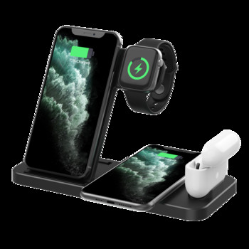 Qi Fast Wireless Charger Stand για iPhone 11 12X 8 Plus Apple Watch 4 σε 1 Αναδιπλούμενος σταθμός βάσης φόρτισης για Airpods Pro iWatch