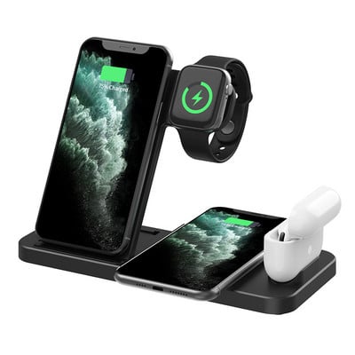 Suport de încărcare fără fir rapid Qi pentru iPhone 11 12X 8 Plus Apple Watch 4 în 1 Stație de andocare de încărcare pliabilă pentru Airpods Pro iWatch