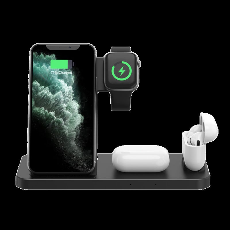 Qi greito belaidžio įkroviklio stovas skirtas iPhone 11 12X 8 Plus Apple Watch 4 viename sulankstoma įkrovimo stotelė, skirta Airpods Pro iWatch