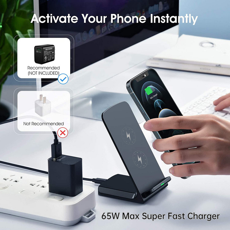 65 W szupergyors vezeték nélküli töltő telefontartó dokkoló állvány iPhone 14 13 12 11 Pro Max Samsung Xiaomi töltőadapterhez