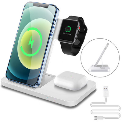 3 viename belaidžių įkroviklių stovas skirtas iPhone 14 13 12 11 XS XR X 8 20W greito įkrovimo stotelė, skirta Apple Watch 7 6 AirPods Pro iWatch