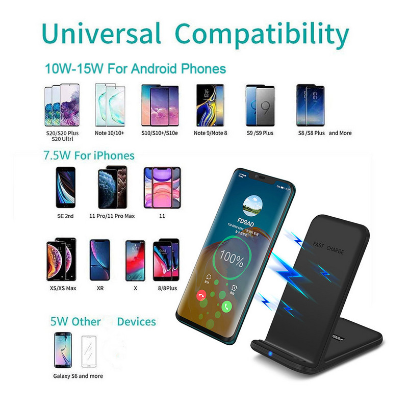 DCAE 30W belaidžio įkroviklio stovas skirtas iPhone 14 13 12 11 XR 8 indukcinė greito įkrovimo stotis, skirta Samsung S22 S21 S20 telefono laikikliui