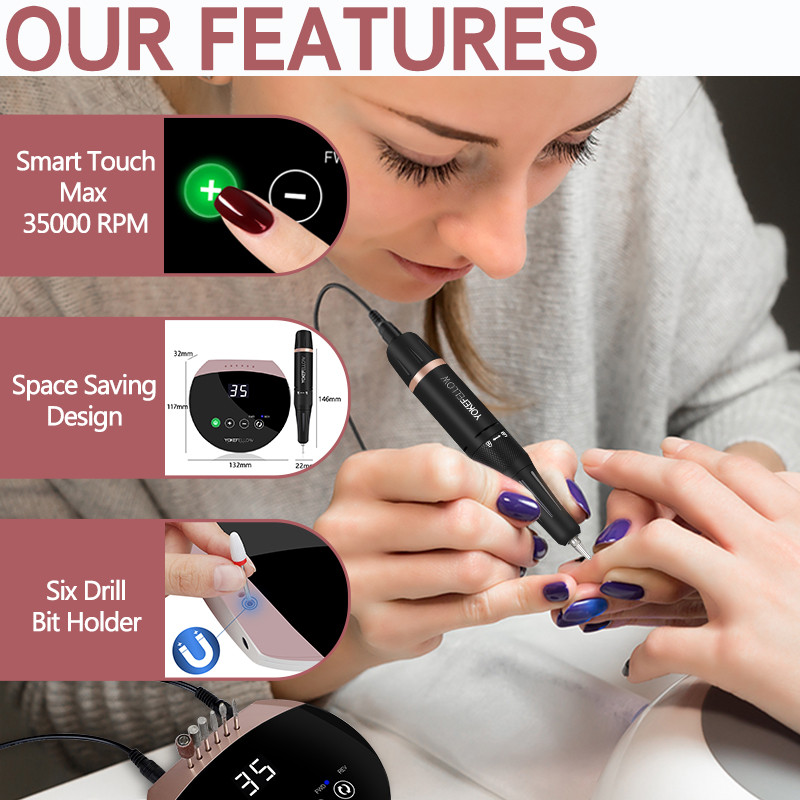 Naujo dizaino 35000 RPM elektrinis nagų gręžimo staklės jutiklinis jungiklis akrilinis nagų gelio lakas Mill Nail Art manikiūro mašina nagų šlifuoklis