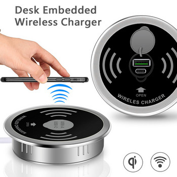 Desk Embeded Qi Wireless Charger 15W Phone Charger 3.0 for xiaomi mi 11 10s Wireless Charging Pad for iphone 12 pro max x plus