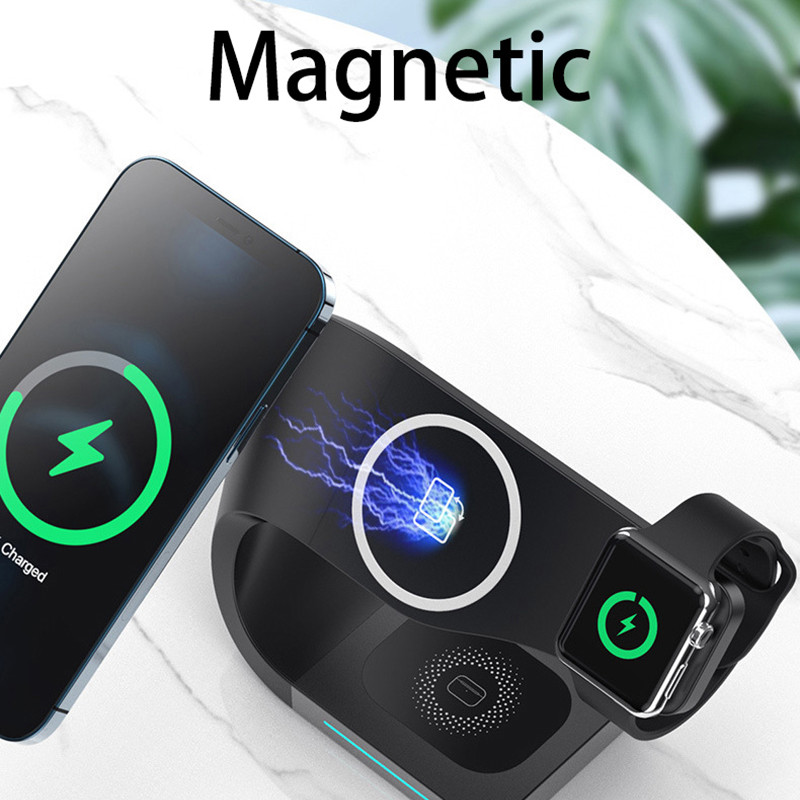 Magnetinė 3 viename belaidžio įkroviklio įkrovimo stotis, skirta Apple Magsafe iWatch Airpod iPhone 12 13 14 Pro Max 15 W indukciniams įkrovikliams