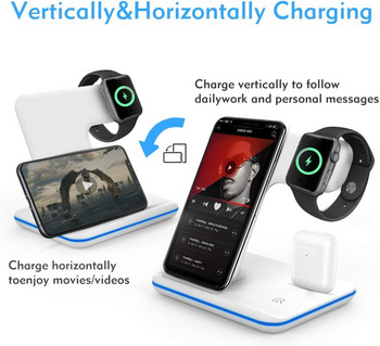 Βάση ασύρματης φόρτισης 15W 3 σε 1 για iPhone 14 13 12 11 XS XR 8 Fast Charging Dock Station for Apple Watch 8 7 6 5 Airpods Pro