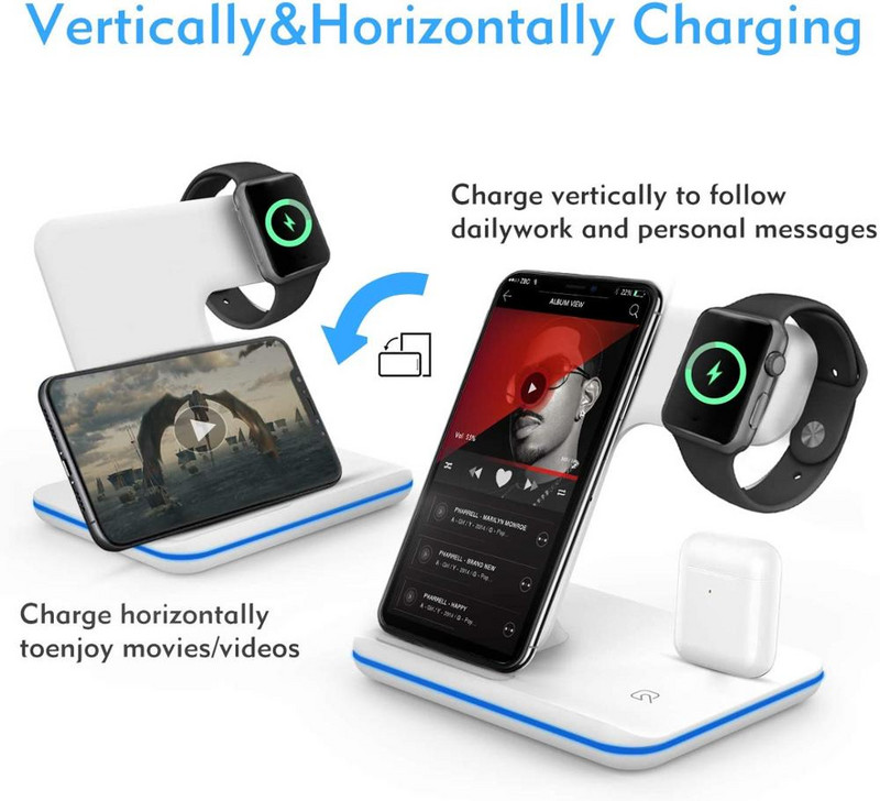 Suport de încărcare fără fir 15W 3 în 1 pentru iPhone 14 13 12 11 XS XR 8 Stație de andocare de încărcare rapidă pentru Apple Watch 8 7 6 5 Airpods Pro