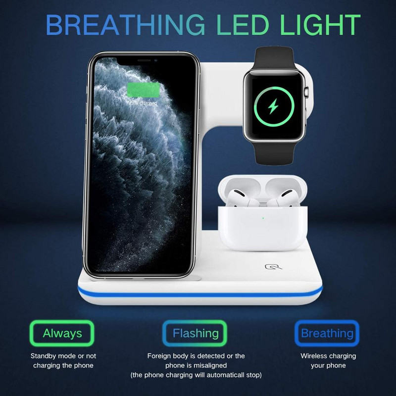 Suport de încărcare fără fir 15W 3 în 1 pentru iPhone 14 13 12 11 XS XR 8 Stație de andocare de încărcare rapidă pentru Apple Watch 8 7 6 5 Airpods Pro