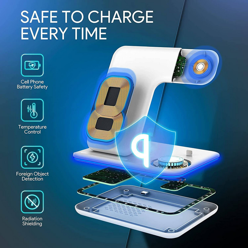 Suport de încărcare fără fir 15W 3 în 1 pentru iPhone 14 13 12 11 XS XR 8 Stație de andocare de încărcare rapidă pentru Apple Watch 8 7 6 5 Airpods Pro