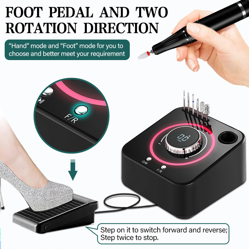 Set električnih bušilica za manikuru od 40000 okretaja u minuti, turpija za nokte bez četkica s funkcijom memorije, bušilica za nokte, glodalica, alat za salon za nokte