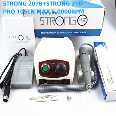 50000 aps./min. Stiprus 207B 210 elektrinis nagų gręžtuvas 65 W frezavimo staklės manikiūro pedikiūro nagų gręžimo aparatams manikiūro aparatas