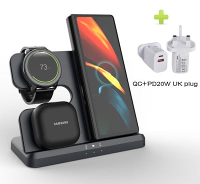 Kolm ühes juhtmevaba laadija alus, 15 W kiirlaadimisjaama dokk Samsung Galaxy Z Flip 4 3/Fold 4 3/S22 Galaxy Watch 3 4 5 Pro jaoks