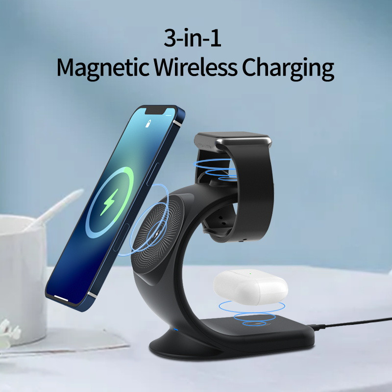 15 W 3 viename magnetinis belaidis įkroviklis, skirtas iPhone 13 12 Pro Max Mini Watch 7 6 SE Airpods Pro greito įkrovimo doko stoties laikiklis