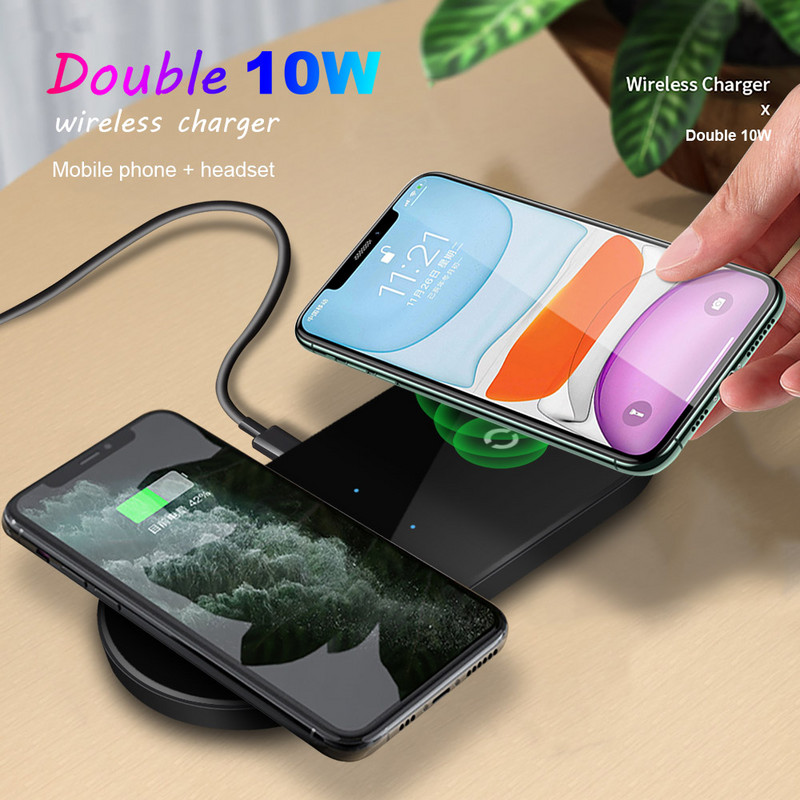 2 in 1 20 W Dual Seat juhtmevaba laadimispadi iPhone'i 14 13 12 11 8 XR Airpods Pro topeltkiirlaadimisdokk Samsung S22 S21 jaoks