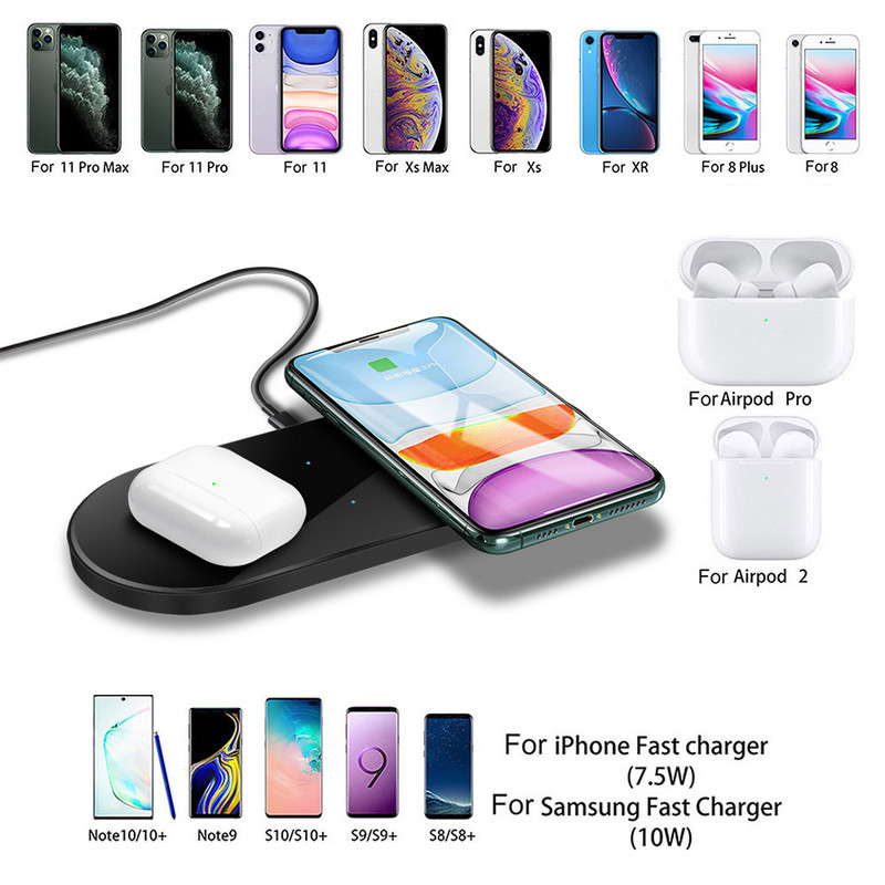 2 in 1 20 W Dual Seat juhtmevaba laadimispadi iPhone'i 14 13 12 11 8 XR Airpods Pro topeltkiirlaadimisdokk Samsung S22 S21 jaoks
