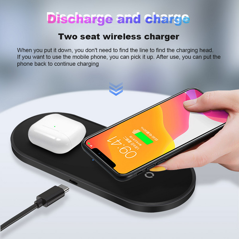 2 in 1 20 W Dual Seat juhtmevaba laadimispadi iPhone'i 14 13 12 11 8 XR Airpods Pro topeltkiirlaadimisdokk Samsung S22 S21 jaoks