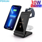 Suport de încărcare fără fir 30W pentru Apple Watch 8 6 SE 5 Airpods Pro 3 ÎN 1 Stație de andocare de încărcare rapidă pentru iPhone 14 13 12 11 XR X 8