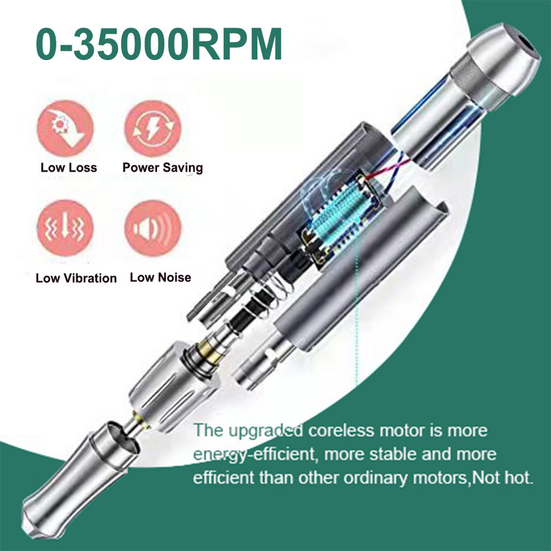 Elektrinis gręžtuvas 35000 RPM įkraunamas nagų grąžtas 4000 mAh akumuliatorinis nagų šlifuoklis pedikiūrui manikiūrui Profesionali nagų tekinimo staklės