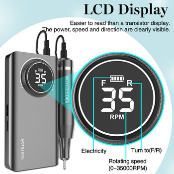 Μηχάνημα τρυπανιού νυχιών 35000 RPM Επαναφορτιζόμενο βερνίκι νυχιών με τζελ για μηχανή μανικιούρ Ηλεκτρικό τρυπάνι νυχιών με πλήρη οθόνη LCD