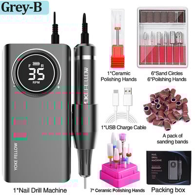 Bušilica za nokte 35000 RPM punjiva mašina za geliranje noktiju za mašinu za manikuru Električna bušilica za nokte s punim LCD zaslonom