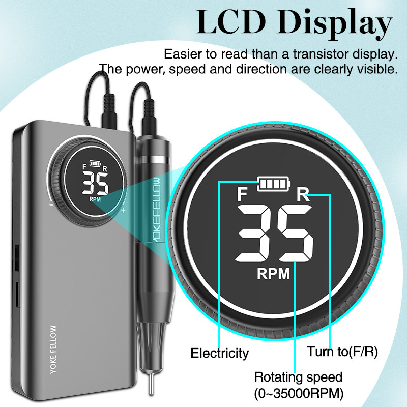 Bušilica za nokte 35000 RPM punjiva mašina za geliranje noktiju za mašinu za manikuru Električna bušilica za nokte s punim LCD zaslonom