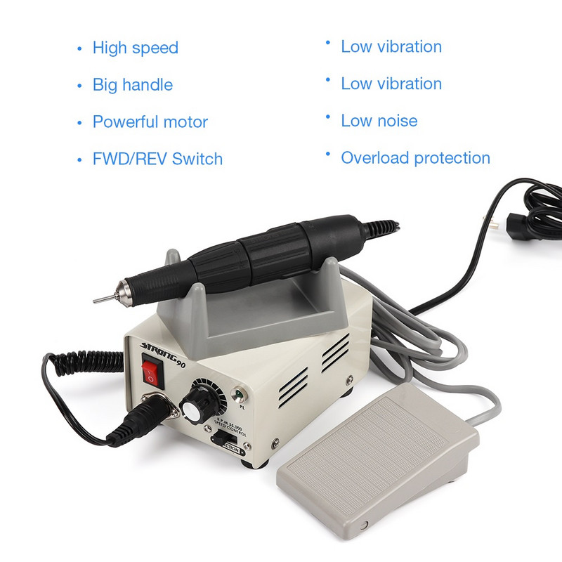 Erős 90 65W 35000RPM Professzionális elektromos körömdíszítő fúrógép rozsdamentes acél pedikűr körömpolírozó manikűr gép