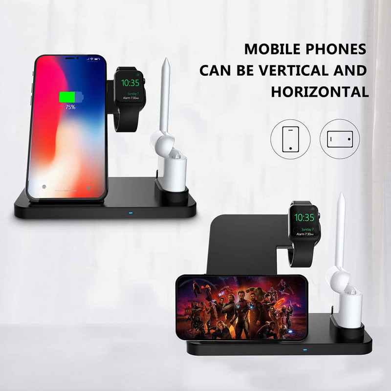 4 vienā bezvadu lādētāja statīvs Apple Watch 8 7 6 ātrās uzlādes dokstacijai iPhone 14 13 12 11 X XR 8 iWatch AirPods Pro