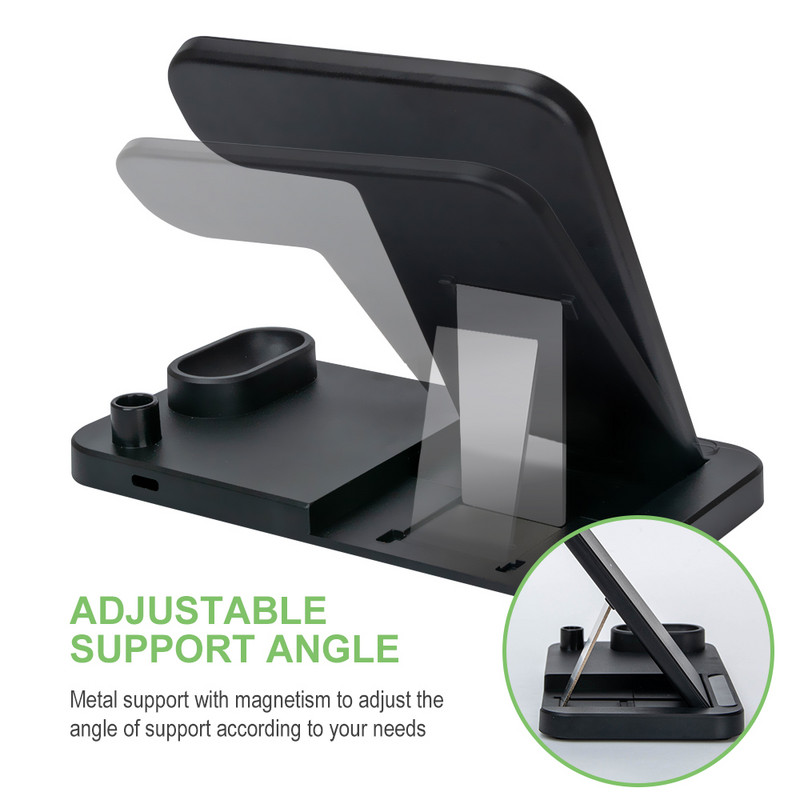 4 vienā bezvadu lādētāja statīvs Apple Watch 8 7 6 ātrās uzlādes dokstacijai iPhone 14 13 12 11 X XR 8 iWatch AirPods Pro