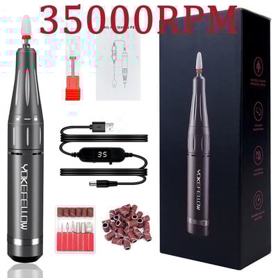 35000/40000 RPM elektrinė nagų gręžimo mašina manikiūrui profesionali nagų tekinimo staklės su LCD ekranu įkraunamu nagų salono įrankiu