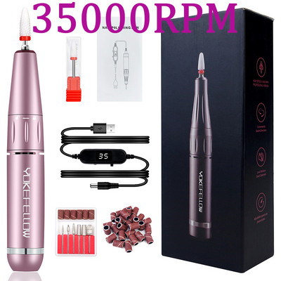 35000/40000 RPM elektrinė nagų gręžimo mašina manikiūrui profesionali nagų tekinimo staklės su LCD ekranu įkraunamu nagų salono įrankiu