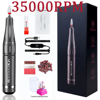 35000/40000 RPM elektrinė nagų gręžimo mašina manikiūrui profesionali nagų tekinimo staklės su LCD ekranu įkraunamu nagų salono įrankiu