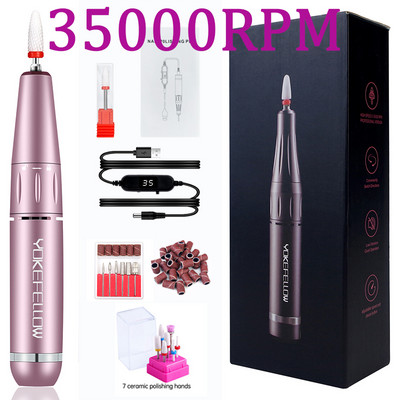35000/40000 RPM elektrinė nagų gręžimo mašina manikiūrui profesionali nagų tekinimo staklės su LCD ekranu įkraunamu nagų salono įrankiu