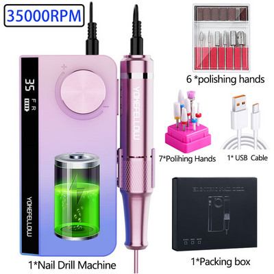 35000/40000 RPM elektrinė nagų gręžimo mašina manikiūrui profesionali nagų tekinimo staklės su LCD ekranu įkraunamu nagų salono įrankiu