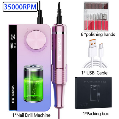 35000/40000 RPM elektrinė nagų gręžimo mašina manikiūrui profesionali nagų tekinimo staklės su LCD ekranu įkraunamu nagų salono įrankiu